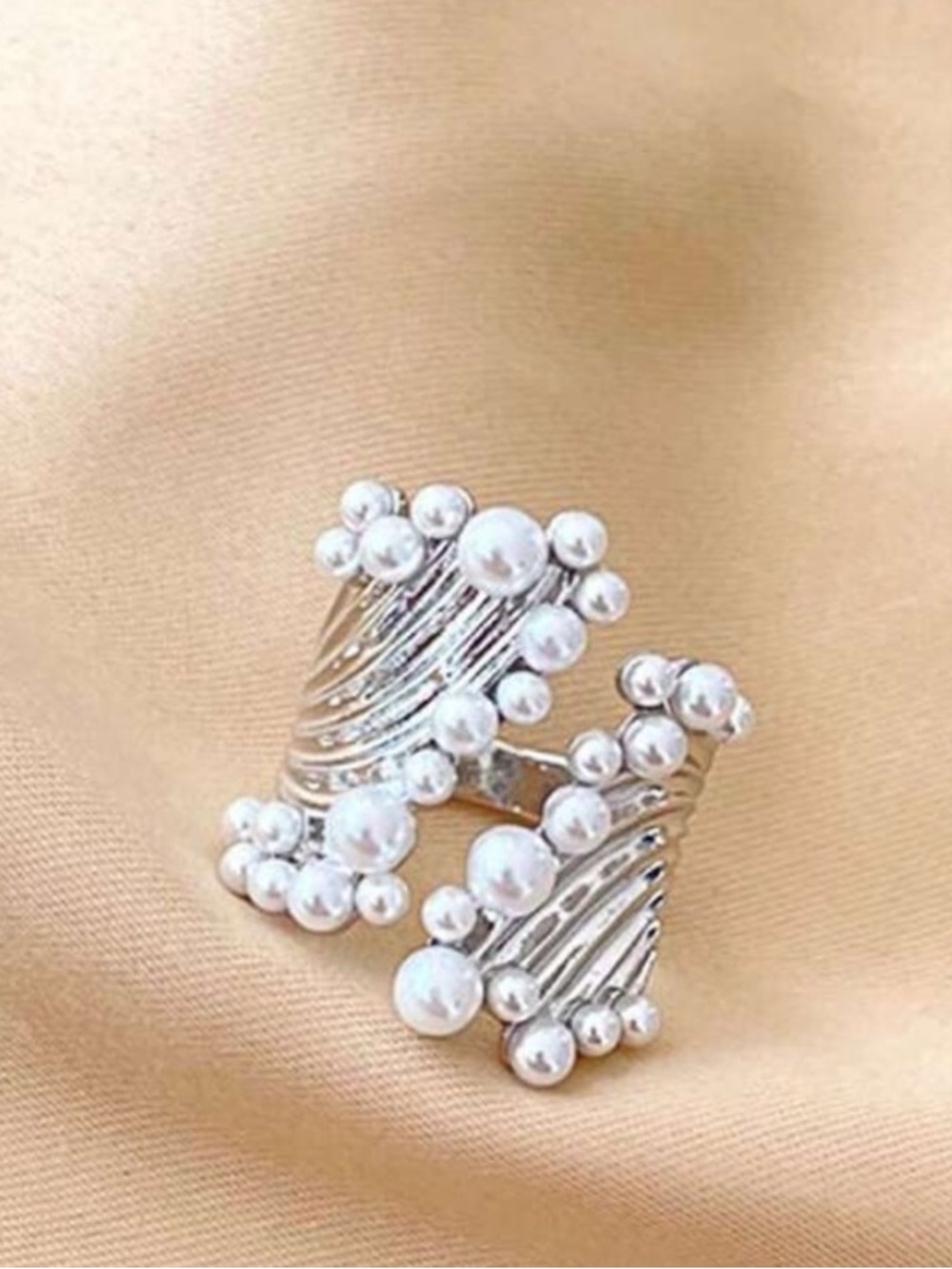 Silver Pearl Cluster Ring